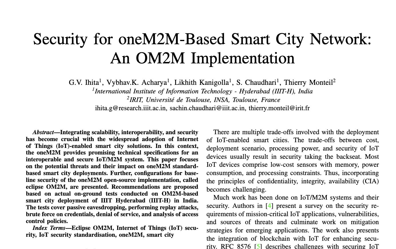 Security for oneM2M-Based Smart City Network: An OM2M Implementation