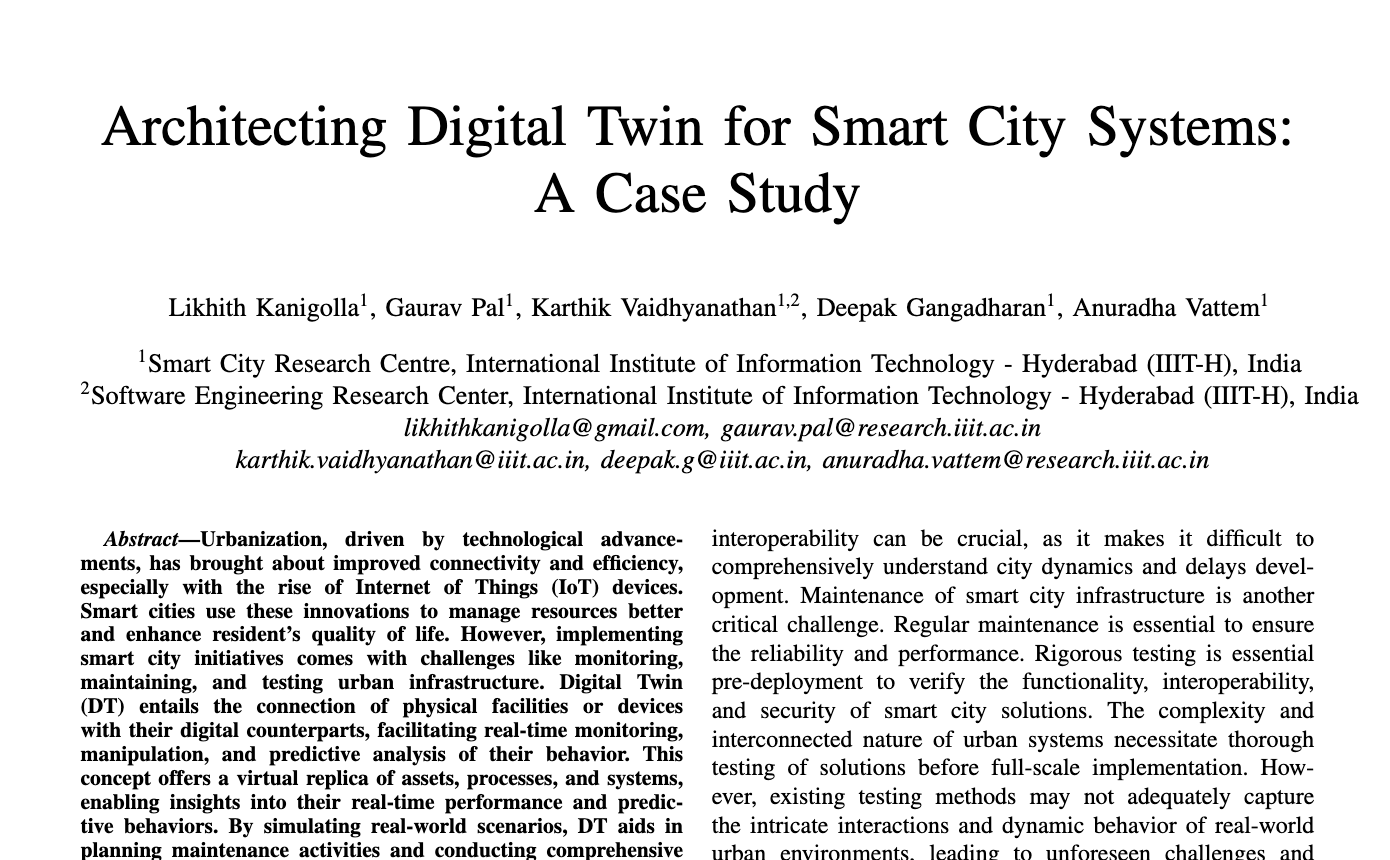 Architecting Digital Twin for Smart City Systems: A Case Study